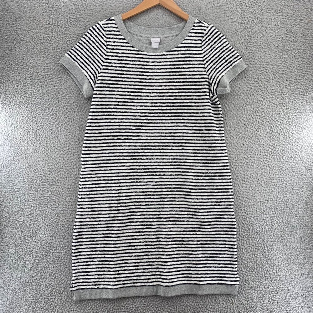 Chicos Dress Womens 1 US 8 Gray Striped Zenergy Shift Terry Athleisure Stretch